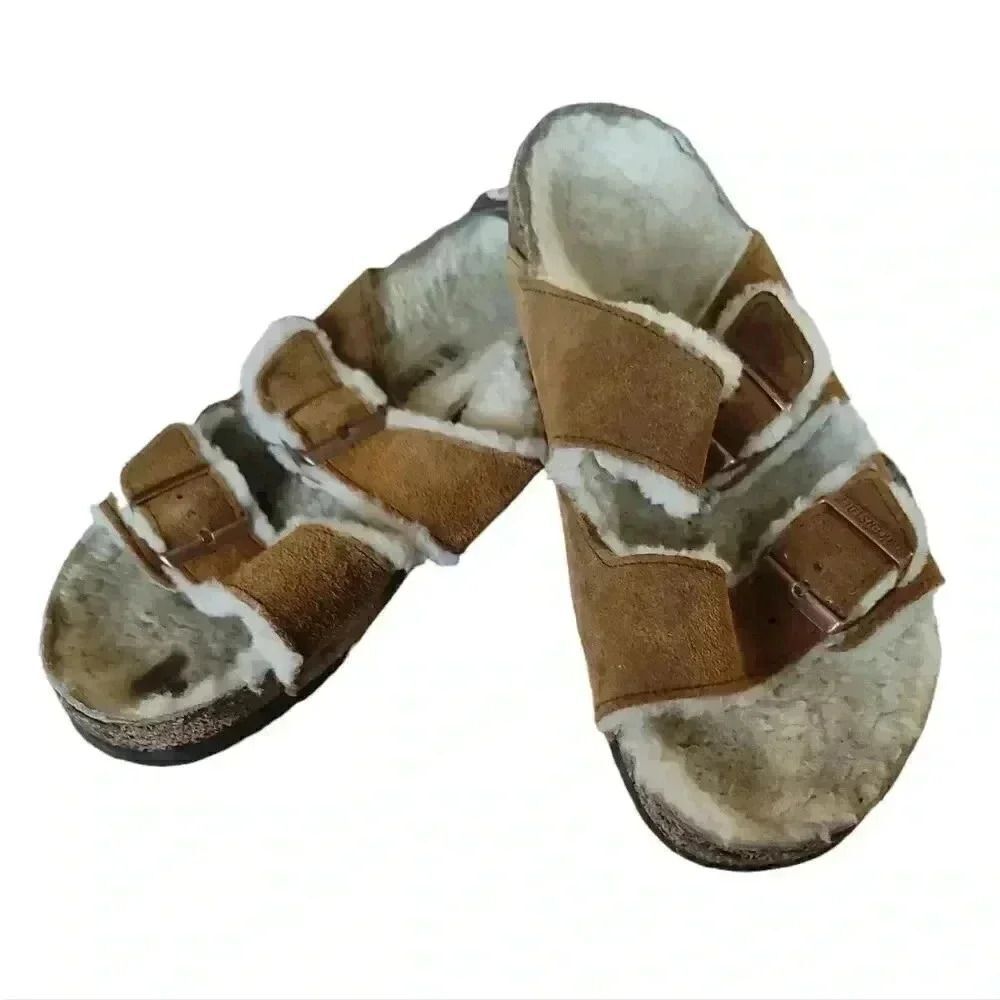 Birkenstock Arizona shearling tan suede slip-on shoes size women 11 men's 9